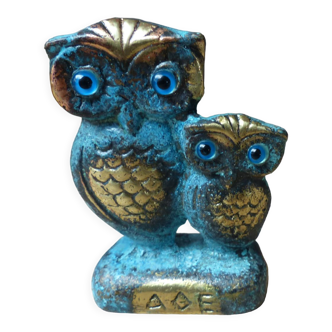 Figurine couple deux chouettes hiboux de la sagesse sculpture grecques