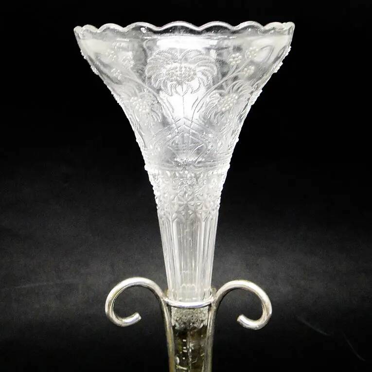 Art nouveau flute vase, silver-plated brass and glass, United Kingdom, early 20th century