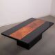 Table basse bar dissimulée, laque brillante et placage en loupe, vers 1980