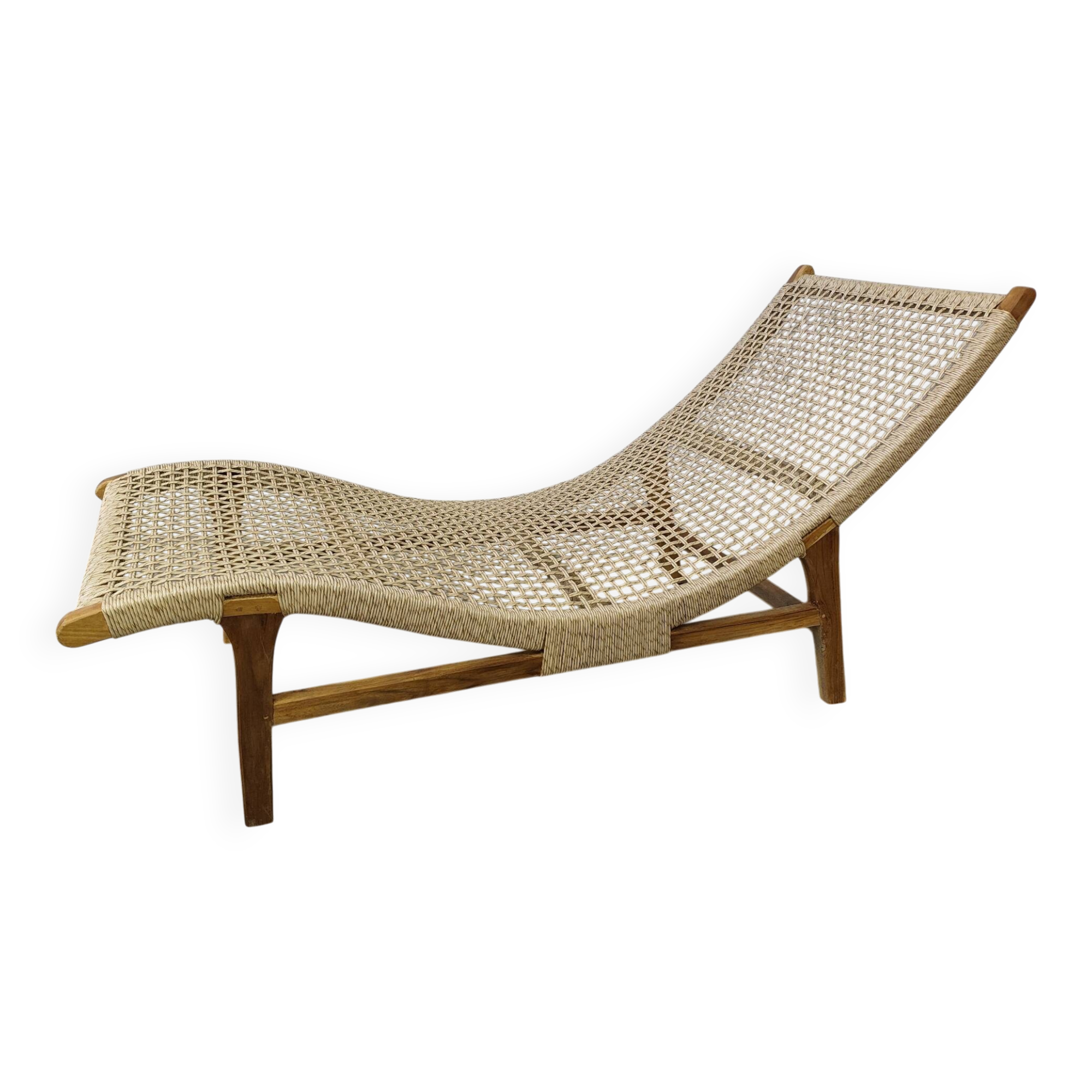 Woven teak sun lounger/ deck chair