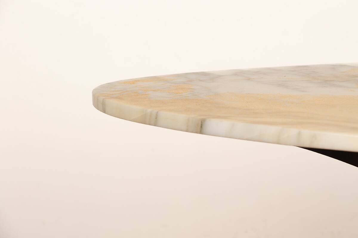Oval coffee table in Carrara marble and rosewood, Hugues Poignant 1960
