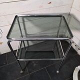 Vintage chrome metal dessert trolley with smoked glass from the 1970s.