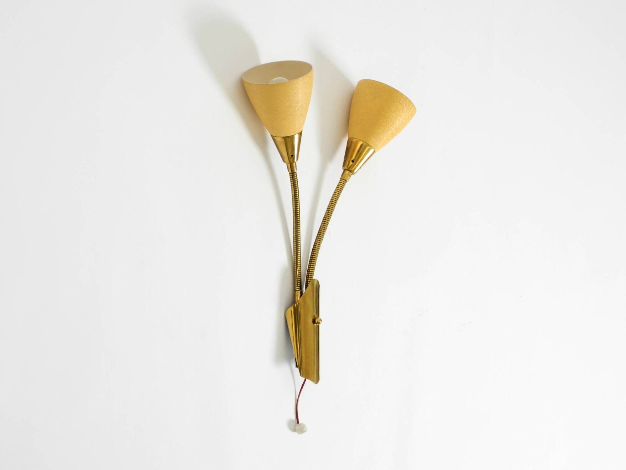 Mid Century unused brass wall lamp with double shade by Cosack Leuchten