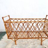 Vintage rattan and bamboo crib, 60s, TBE.