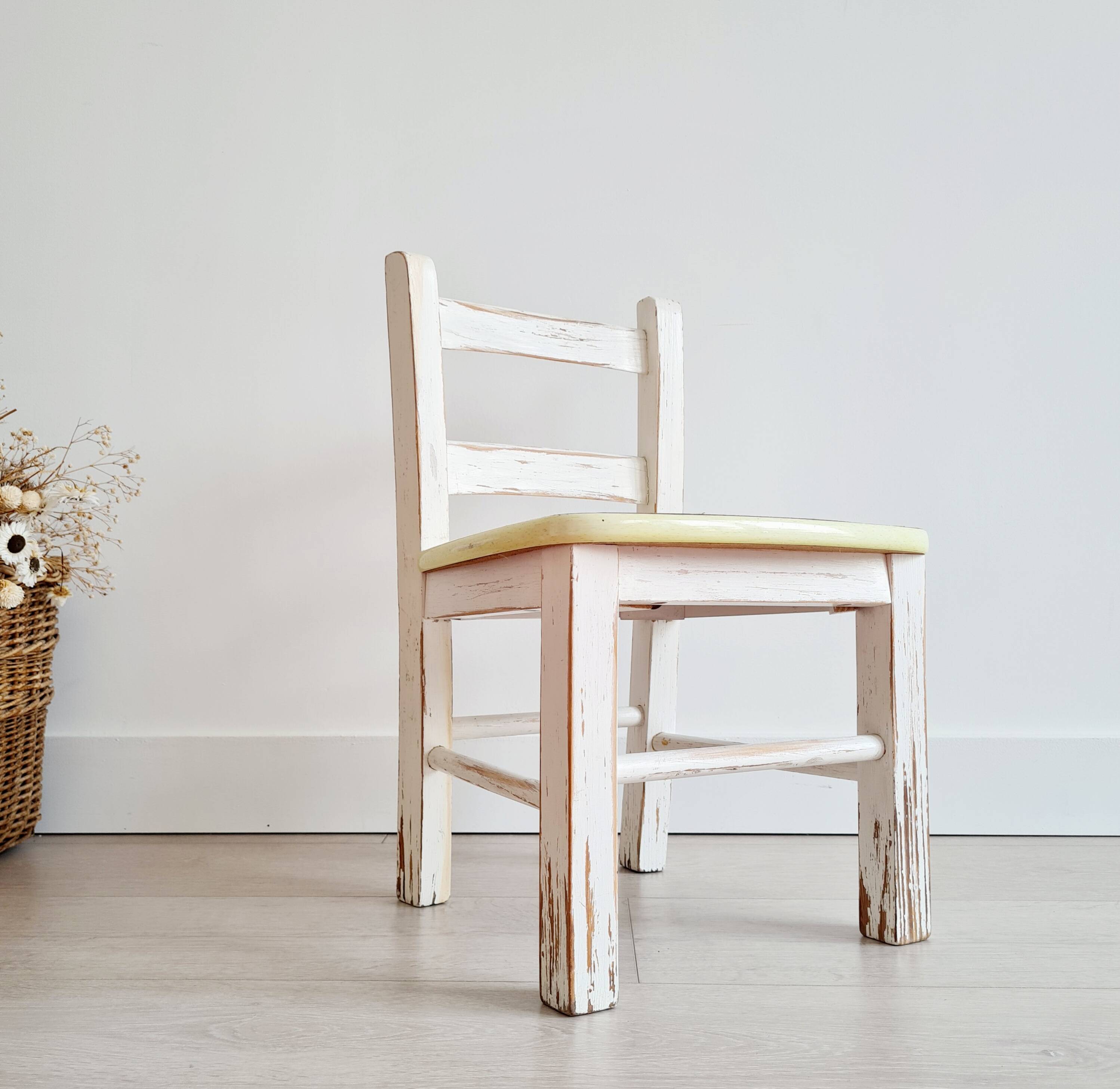 Antique wooden children's bistro chair - patinated white