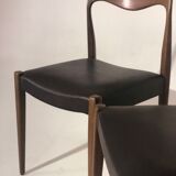 Suite of 4 chairs in teak and skai