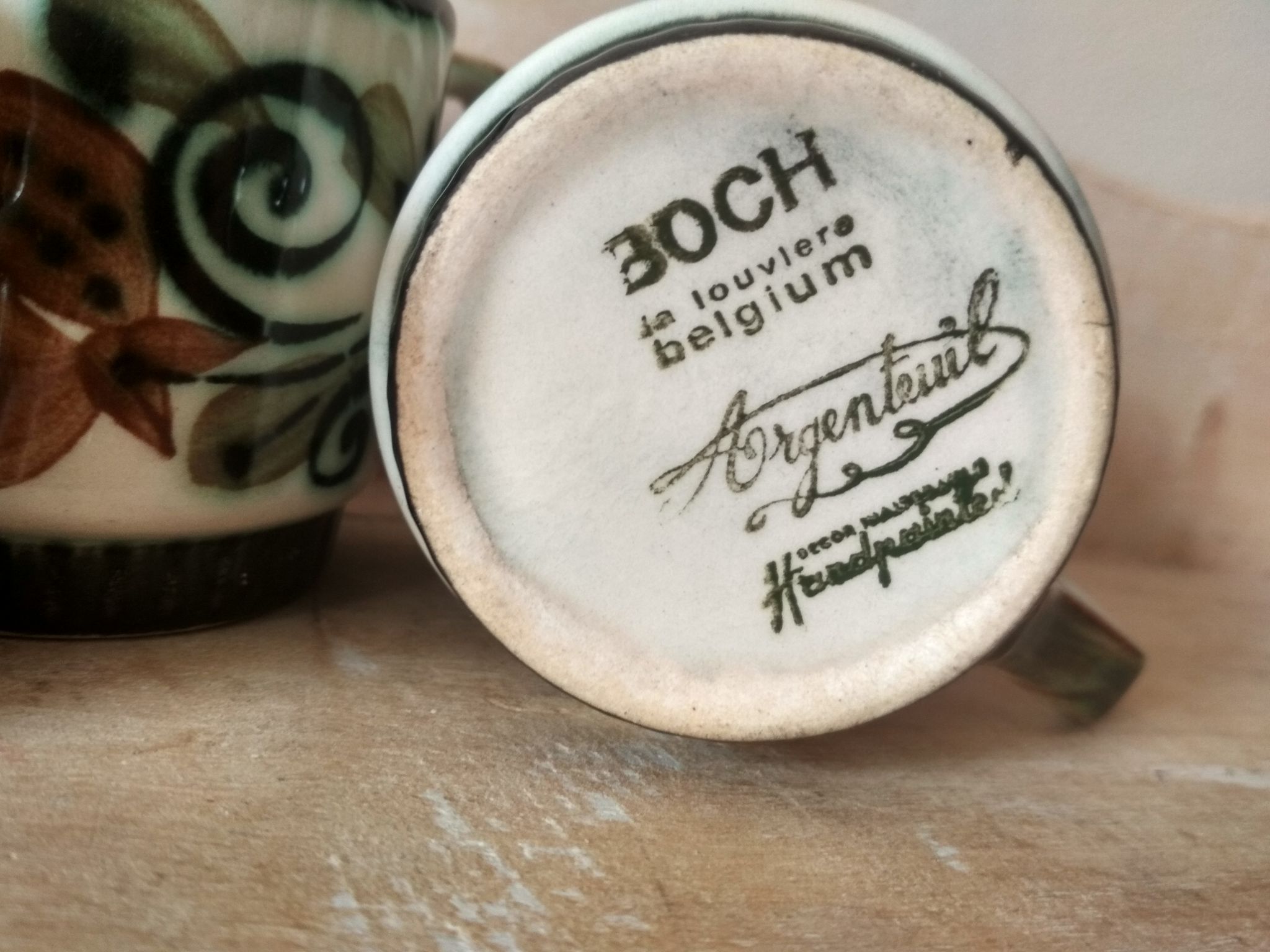 Set of 4 tea or coffee cups, Boch ceramic, Argenteuil series from the 60s