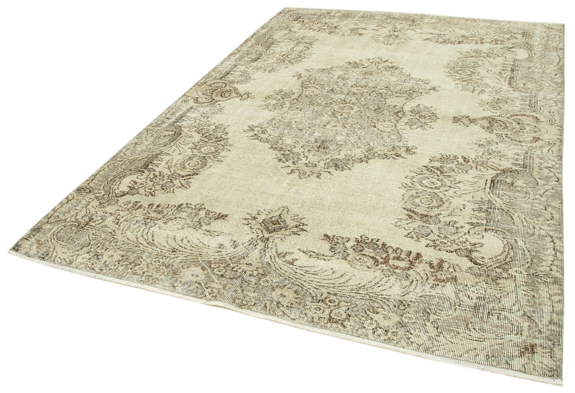 Handwoven antique anatolian beige carpet 192 cm x 274 cm