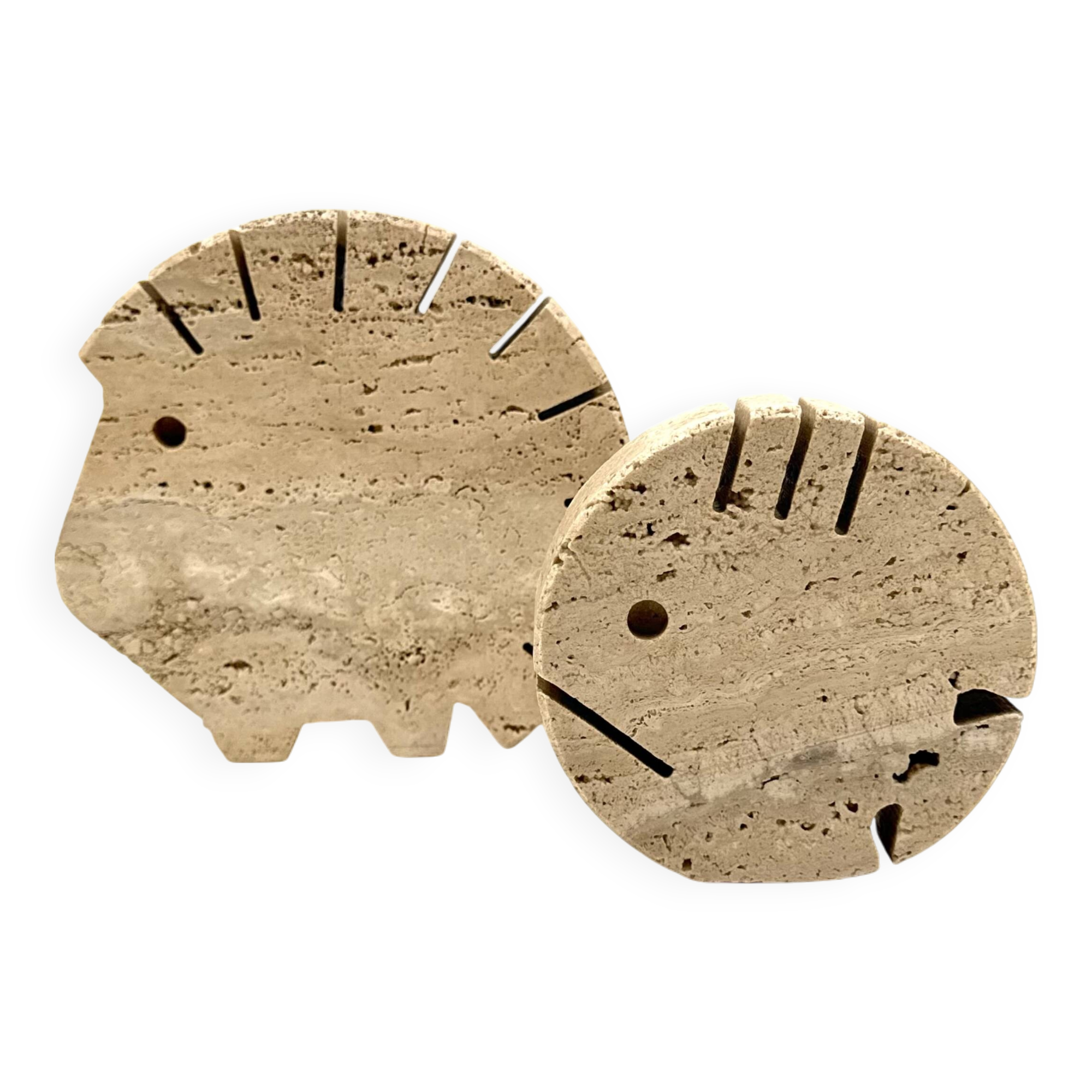 Travertine figures porcupine and fish, Fratelli Mannelli, Italy 1970s