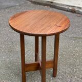 Round Scandinavian side table in solid wood, 1980