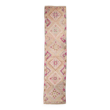 3x12 Pink & Cream Turkish Runner Rug, 80x364Cm