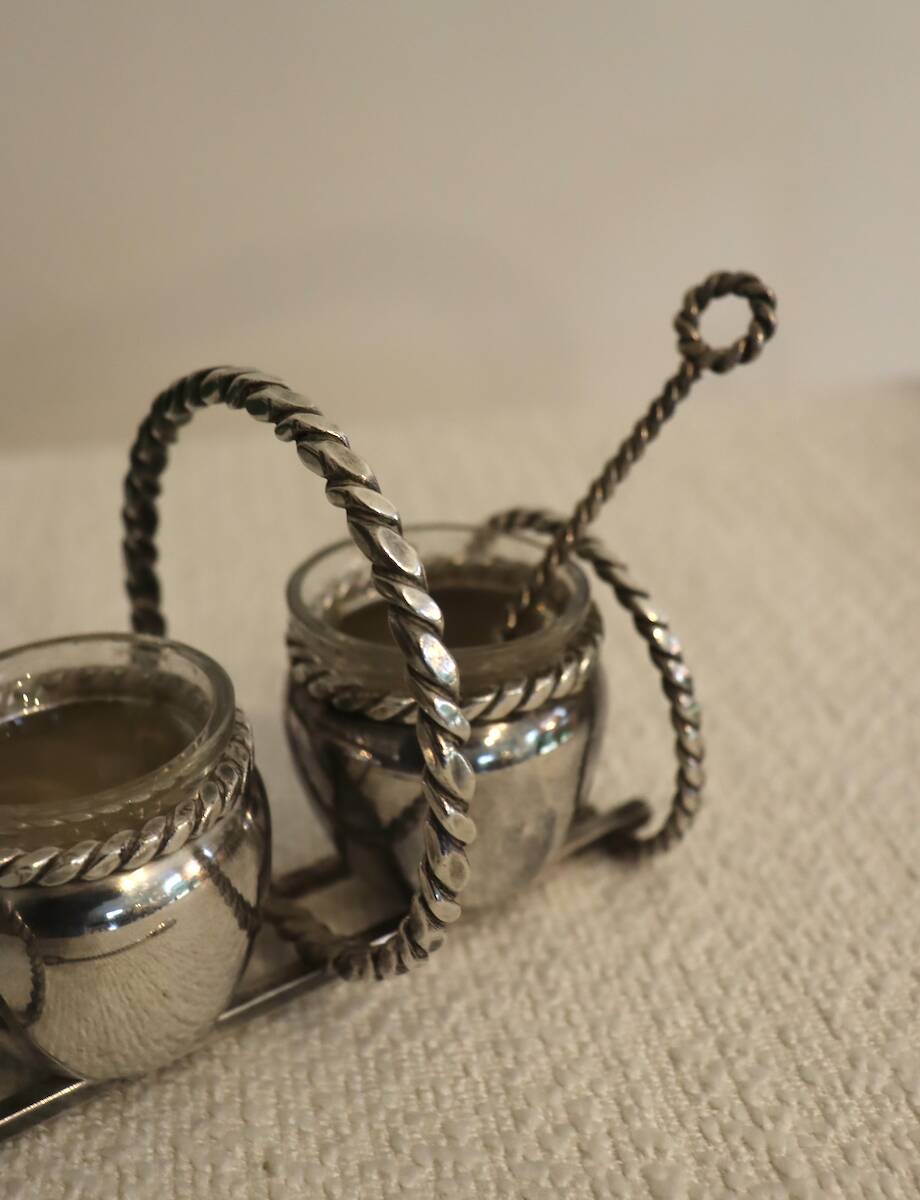 Silver-plated metal salt and pepper shakers