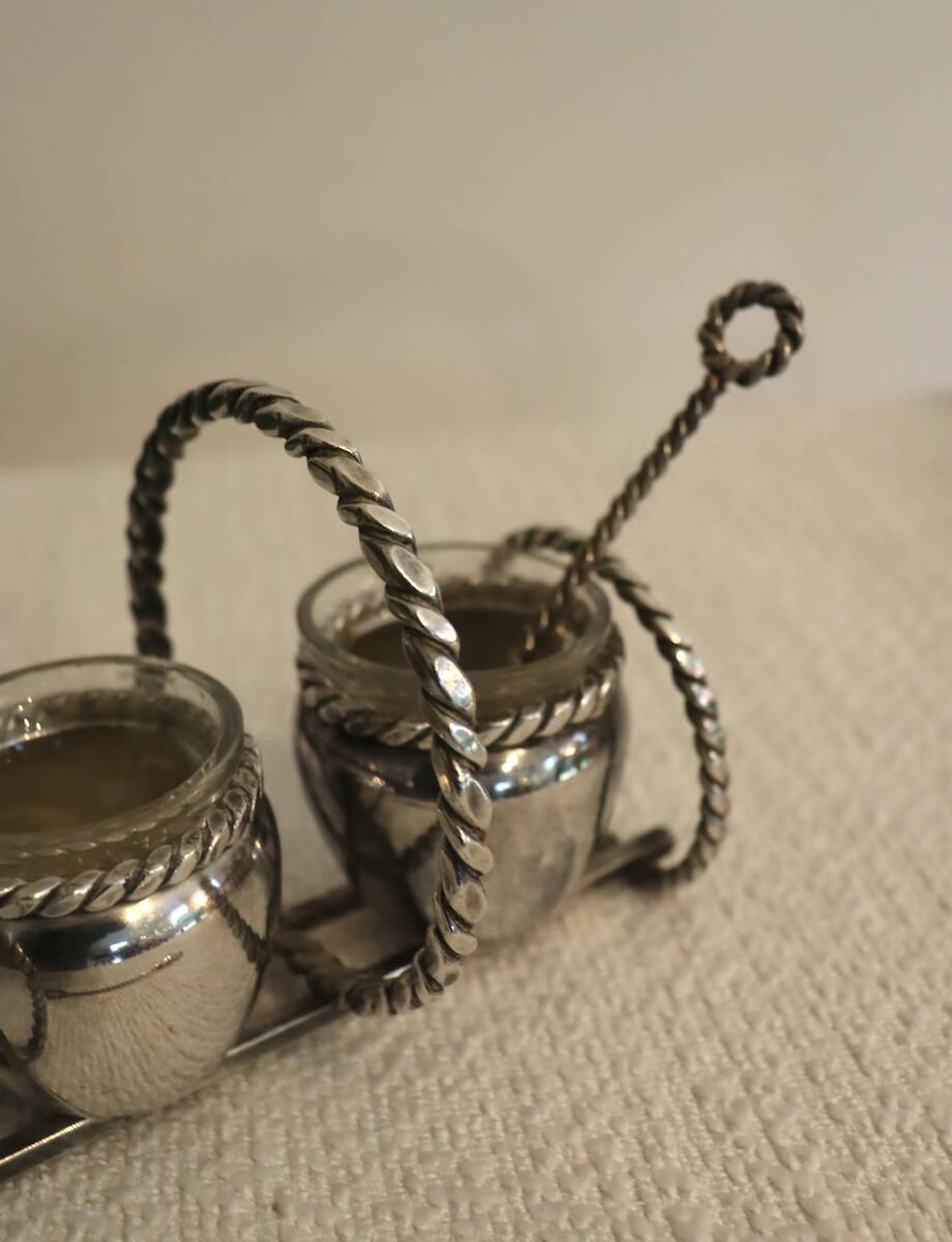 Silver-plated metal salt and pepper shakers