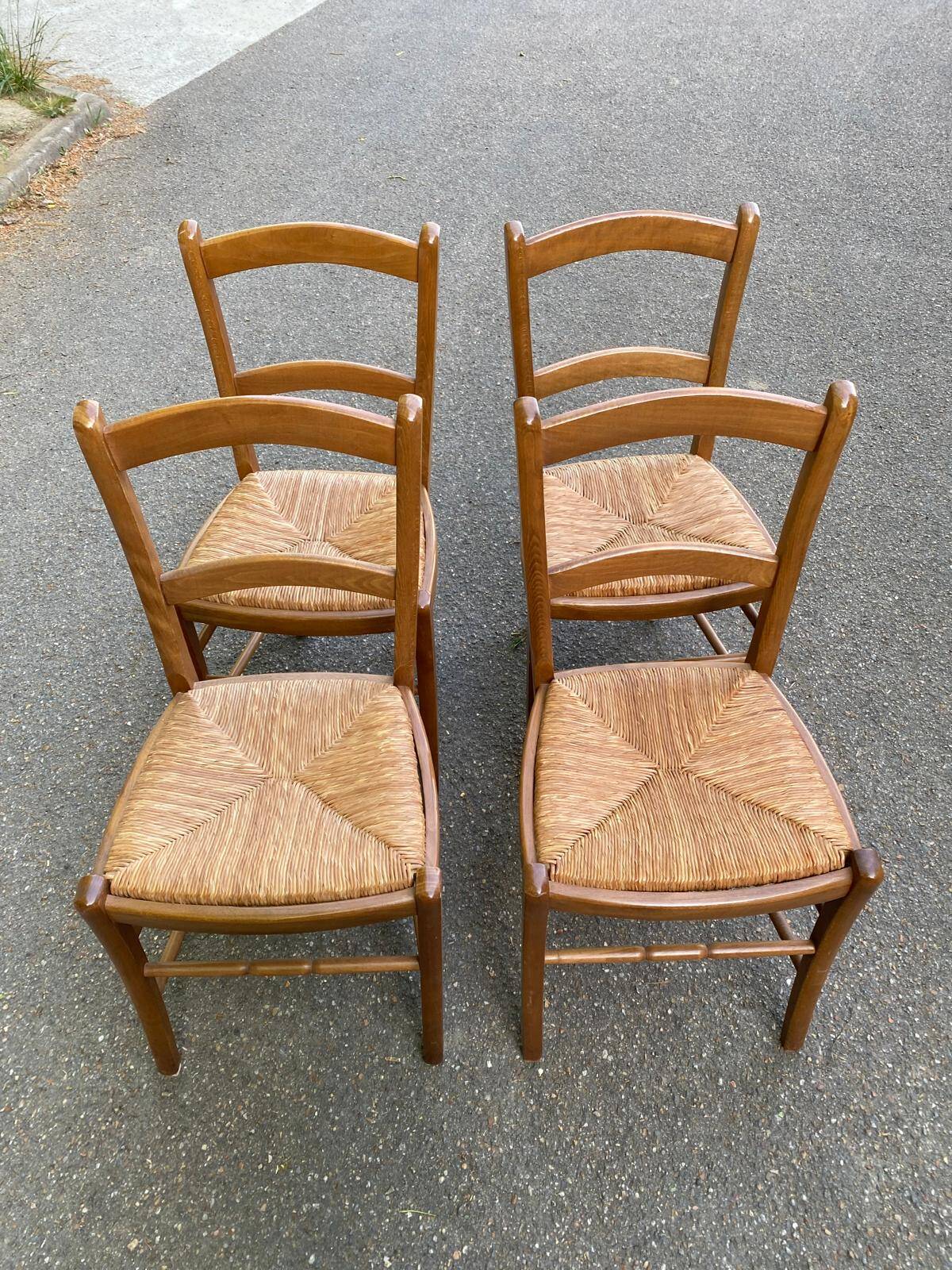 4 chaises bois massif blond chêne moyen satin et paille