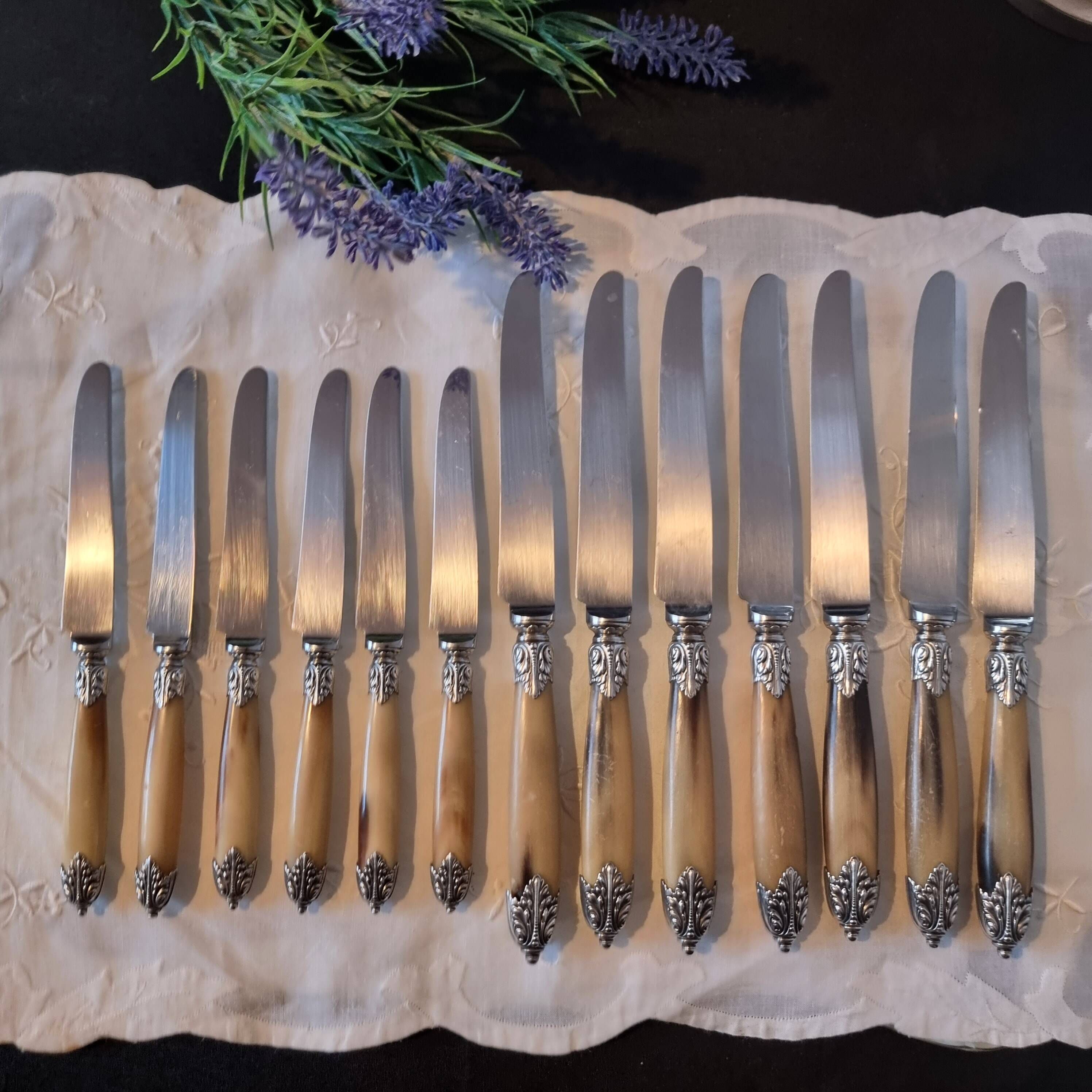 Exquisite set of twelve antique Art Nouveau knives (6+6)