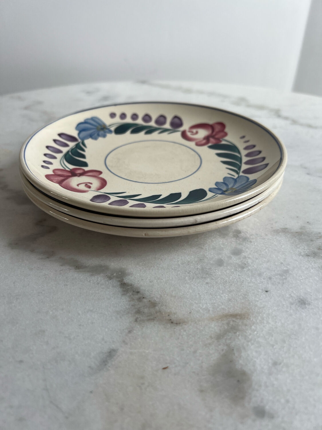 3 small hand-painted dessert plates from Sarreguemines