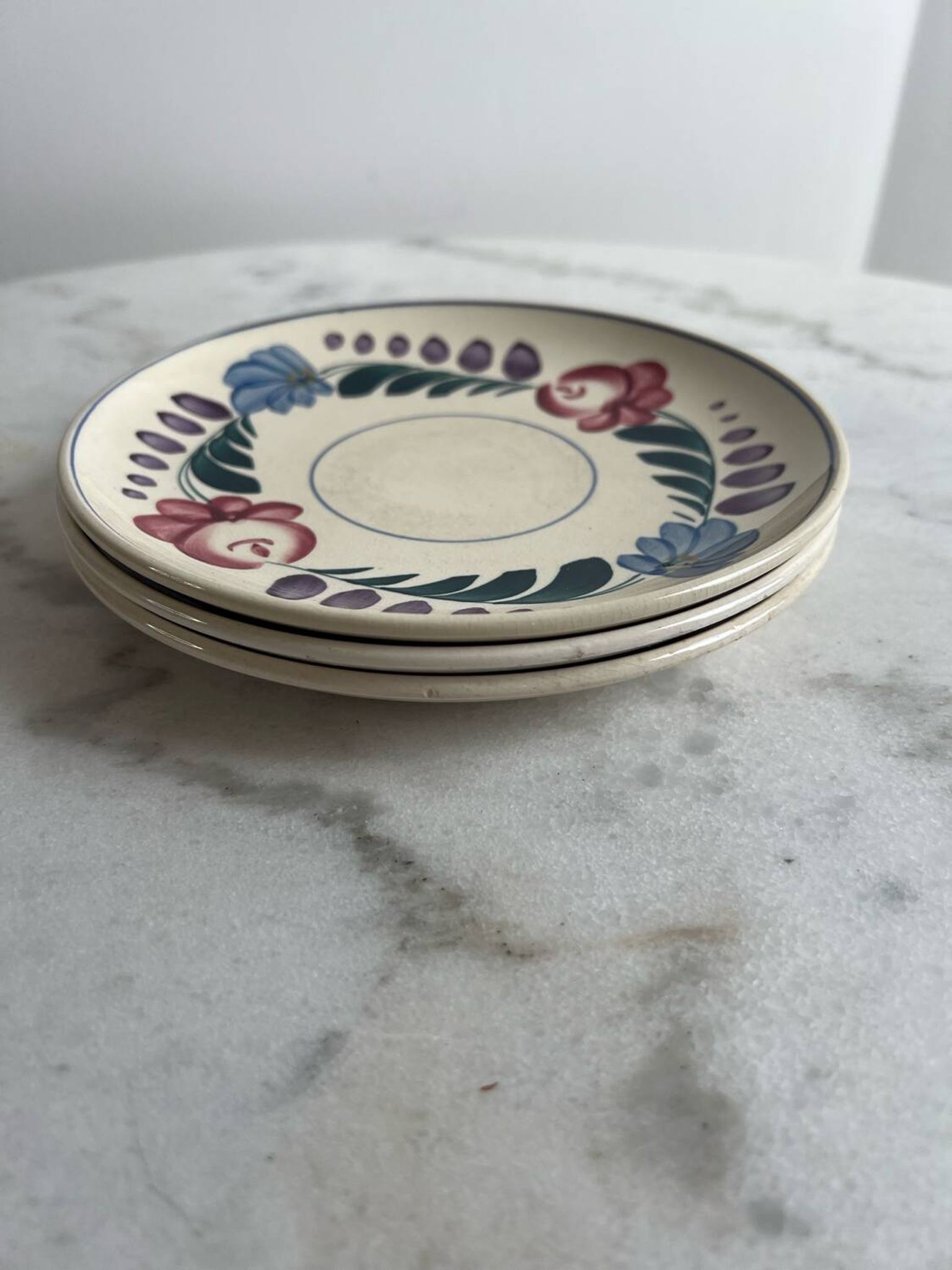 3 petites assiettes à dessert peint à la main Sarreguemines