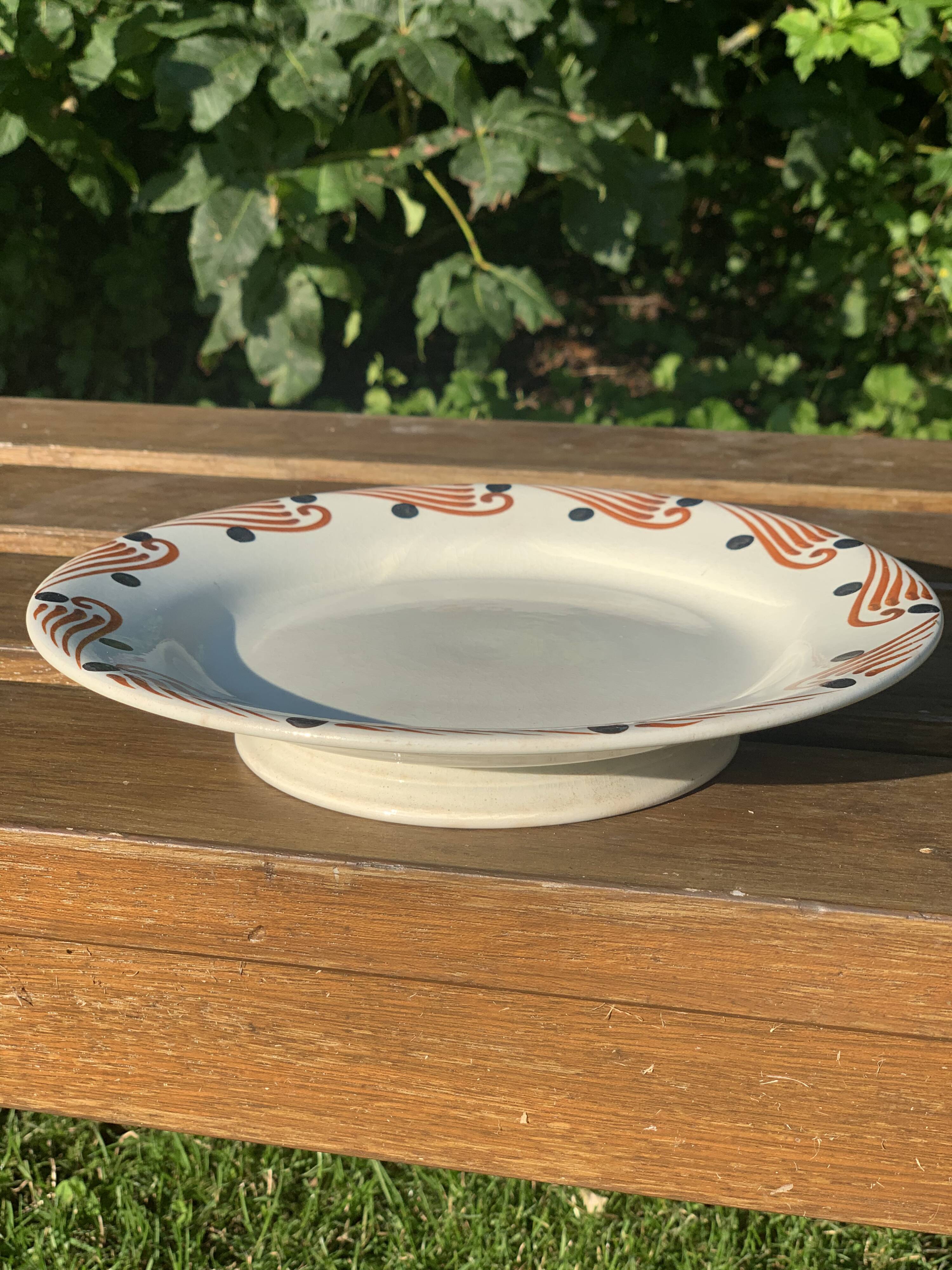 Old earthenware mounted plate, hbcm huguette service