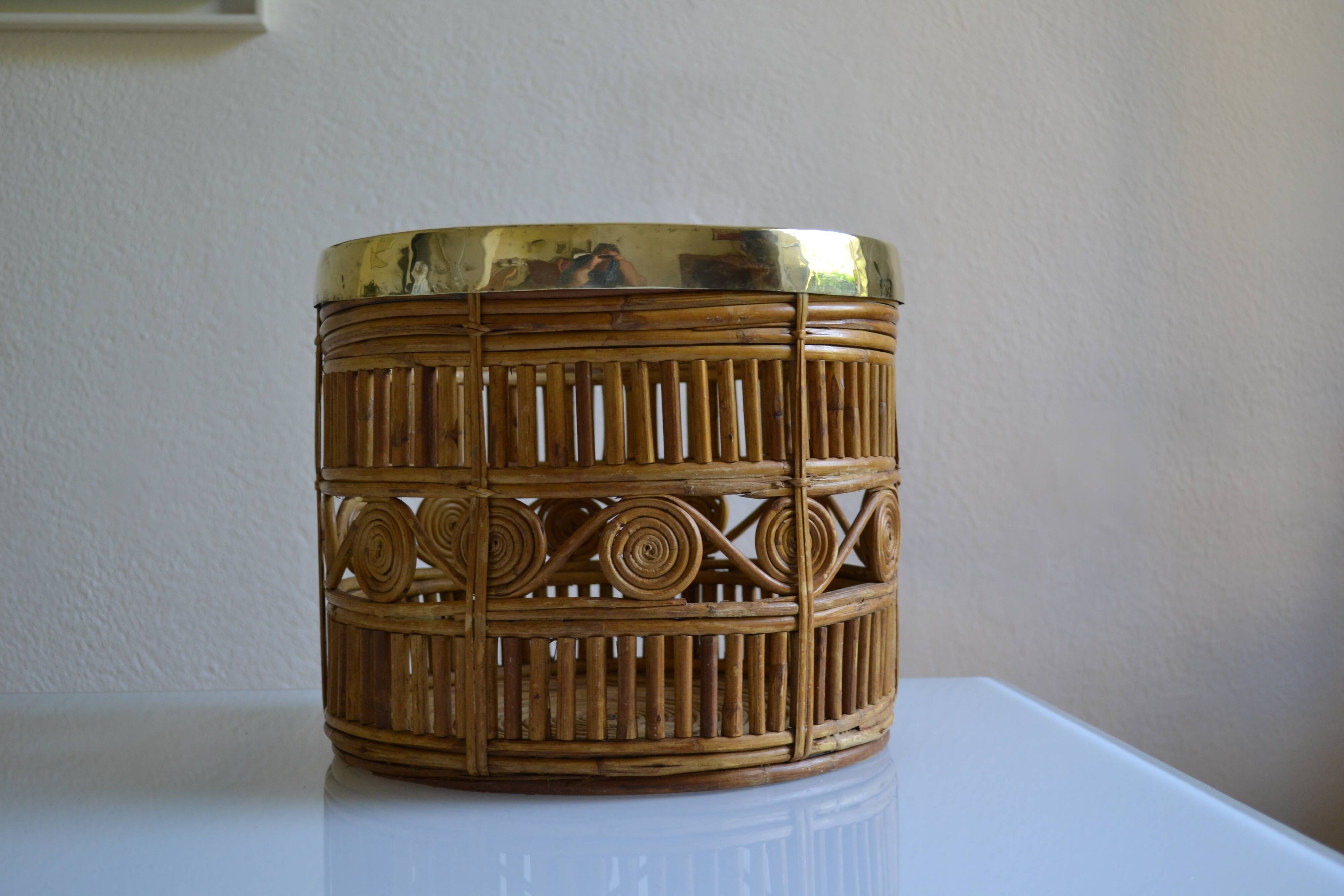 Bamboo and brass basket circa 1960 italy
