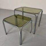 Morex nesting coffee table in metal and smoked glass, Italian design from the 1980s