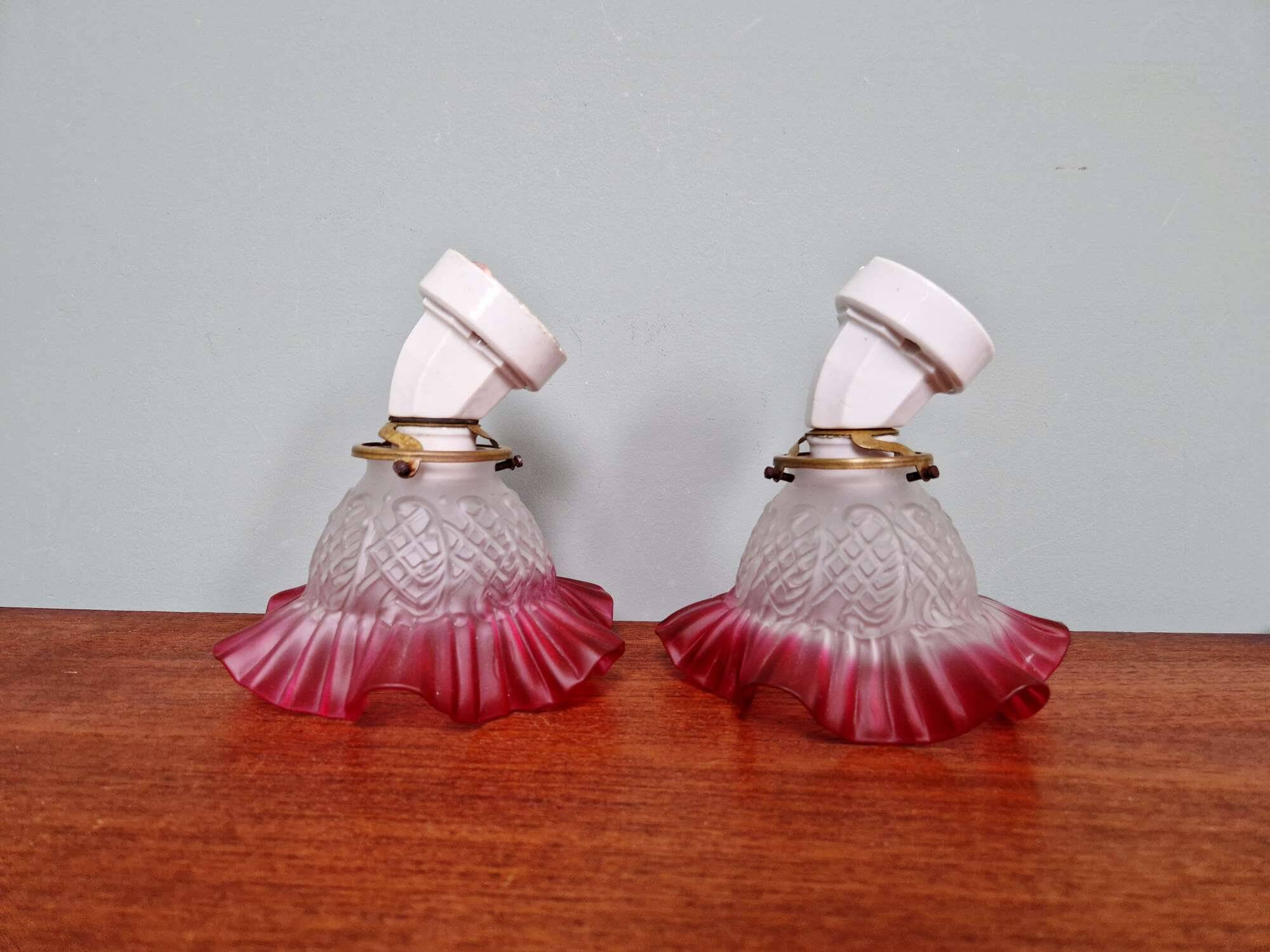 Pair of porcelain and scalloped glass wall sconces, 1920s-30s