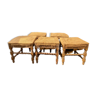 Series of five Louis XIII walnut stools