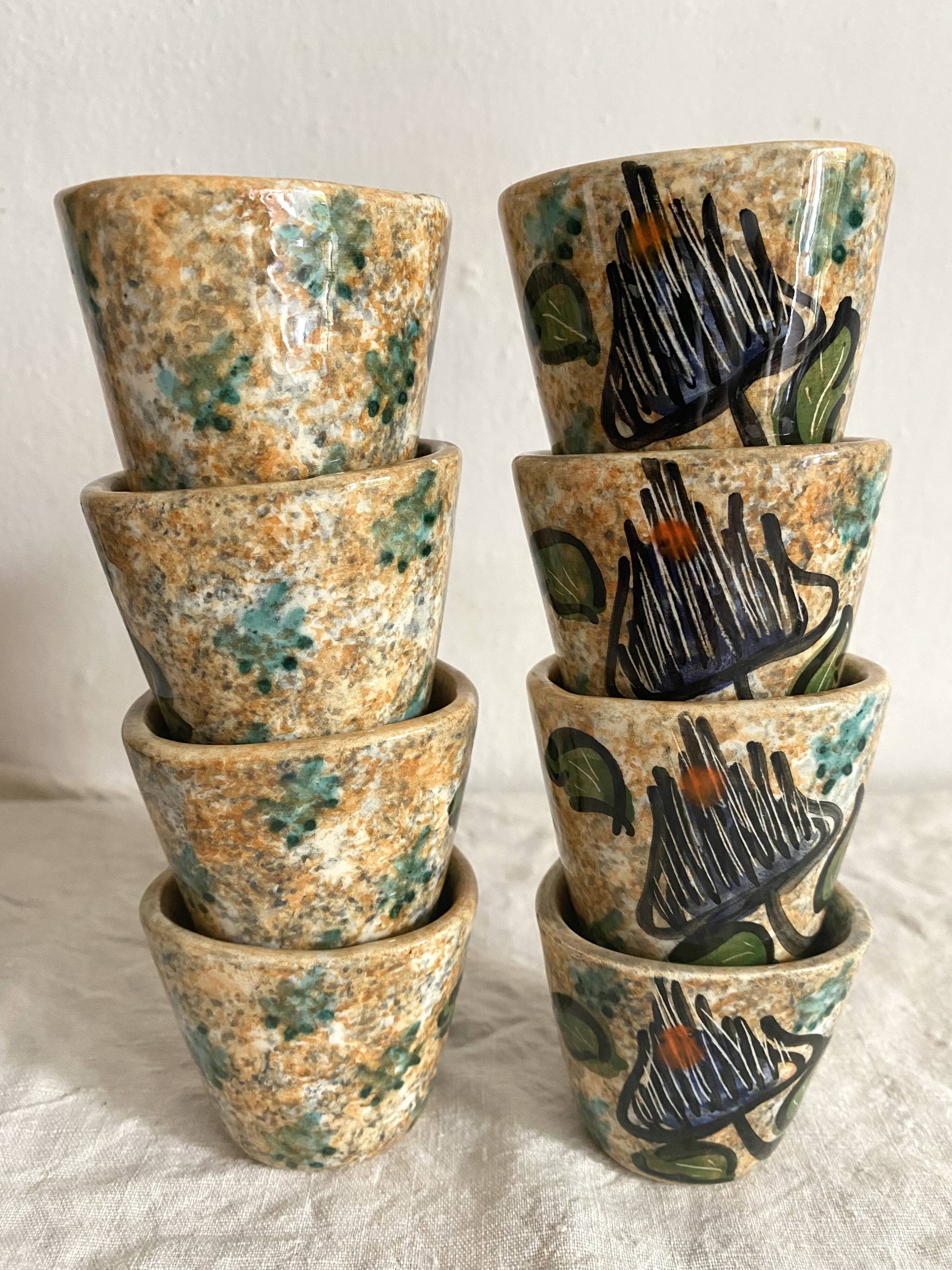 Espresso coffee cups with hand-painted decor, 1960s