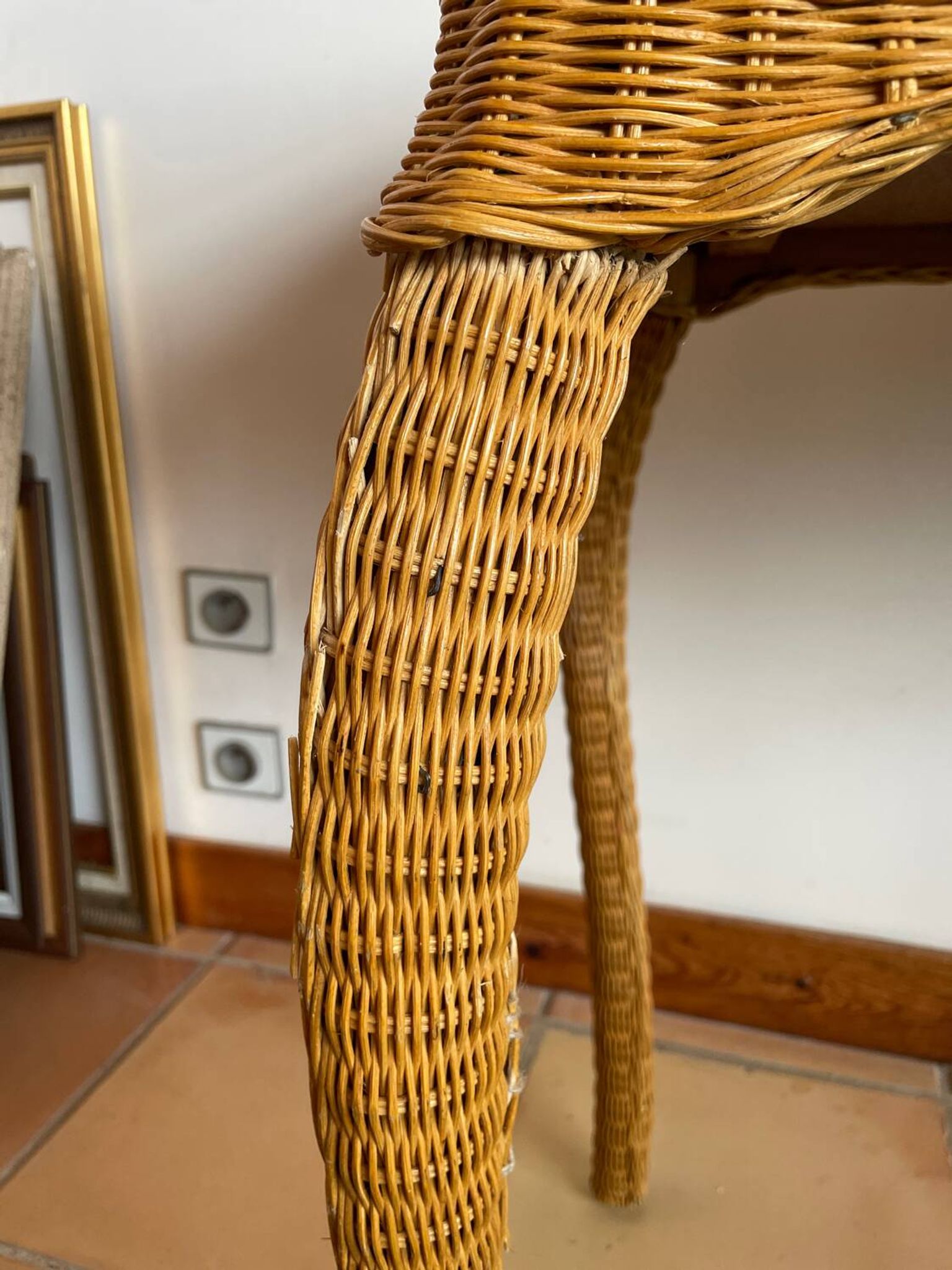Rattan console desk with curved legs, 1970s