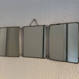 Vintage 1950s triptych mirror barber hairdresser brick - 27 x 67 cm