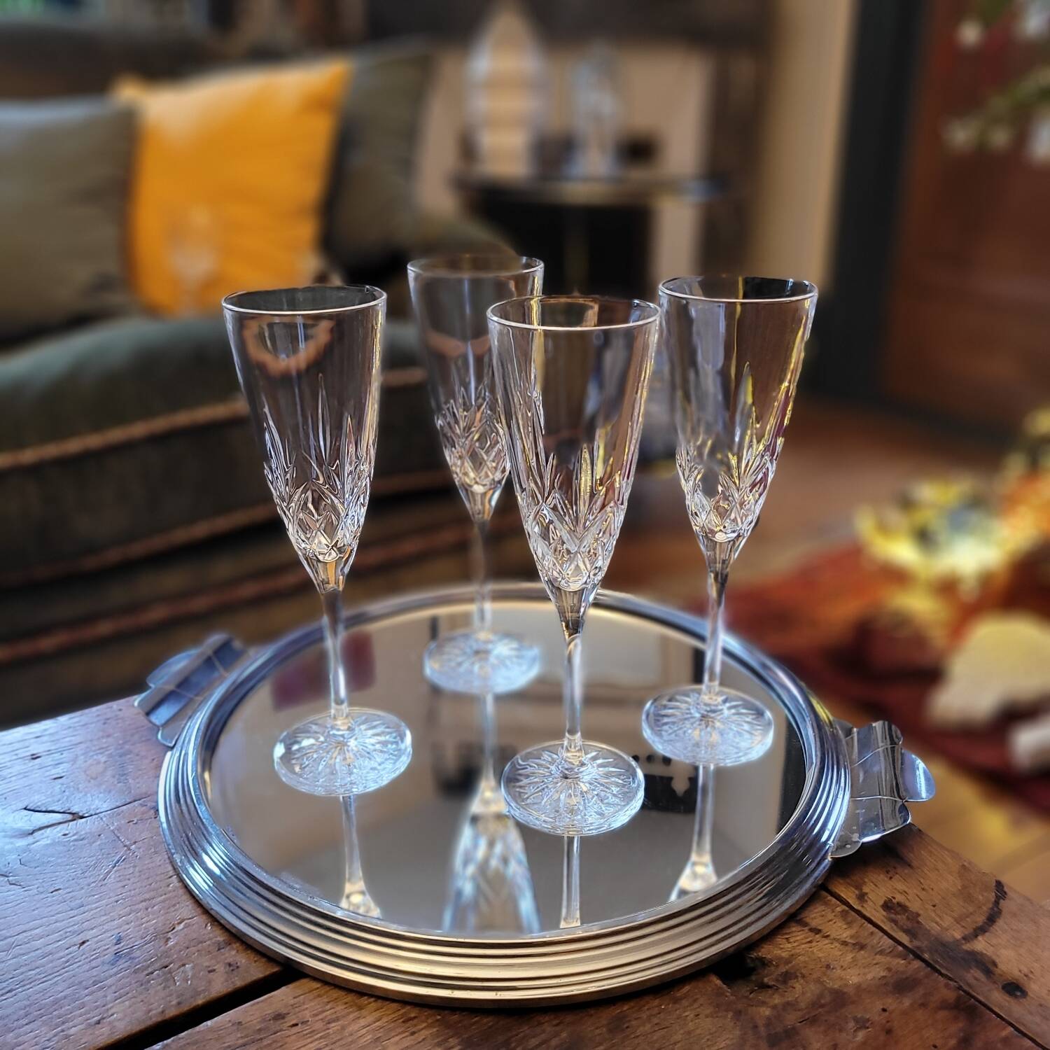 Star-shaped cut crystal flutes. 1960s.