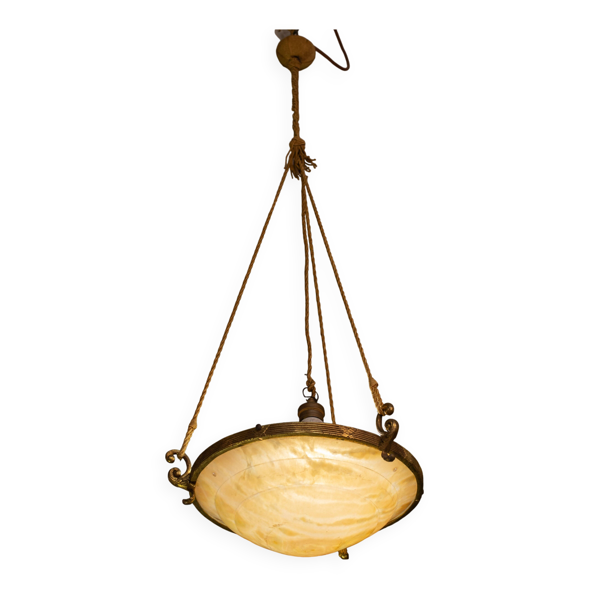 Antique Liberty Alabaster Candlestick, Brass Structure 1940s