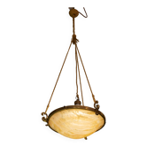 Lustre Liberty en albâtre, structure en laiton, années 1940