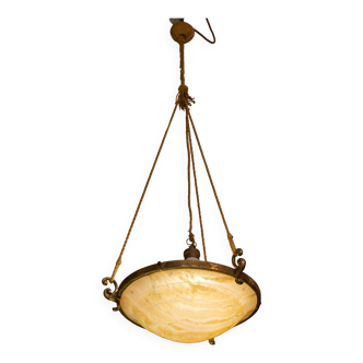 Lustre Liberty en albâtre, structure en laiton, années 1940