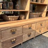 Large antique workshop furniture with drawers and shelves.