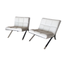 Set de 2 fauteuils Skool Roche Bobois structure chromée, assise mousse, revêtement cuir  vachette blanc