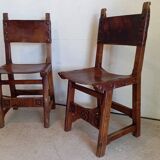 Set of 8 walnut and leather chairs from the 1950s