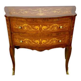 Commode 1920 Marqueterie de rinceaux en bois précieux