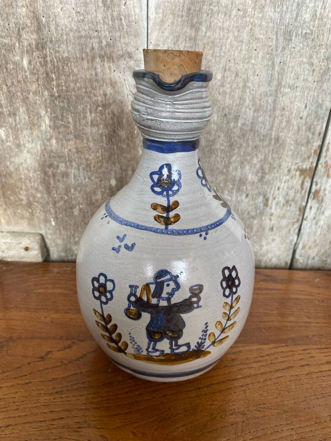 Old grey stoneware bottle brittany decor + vintage cork stopper