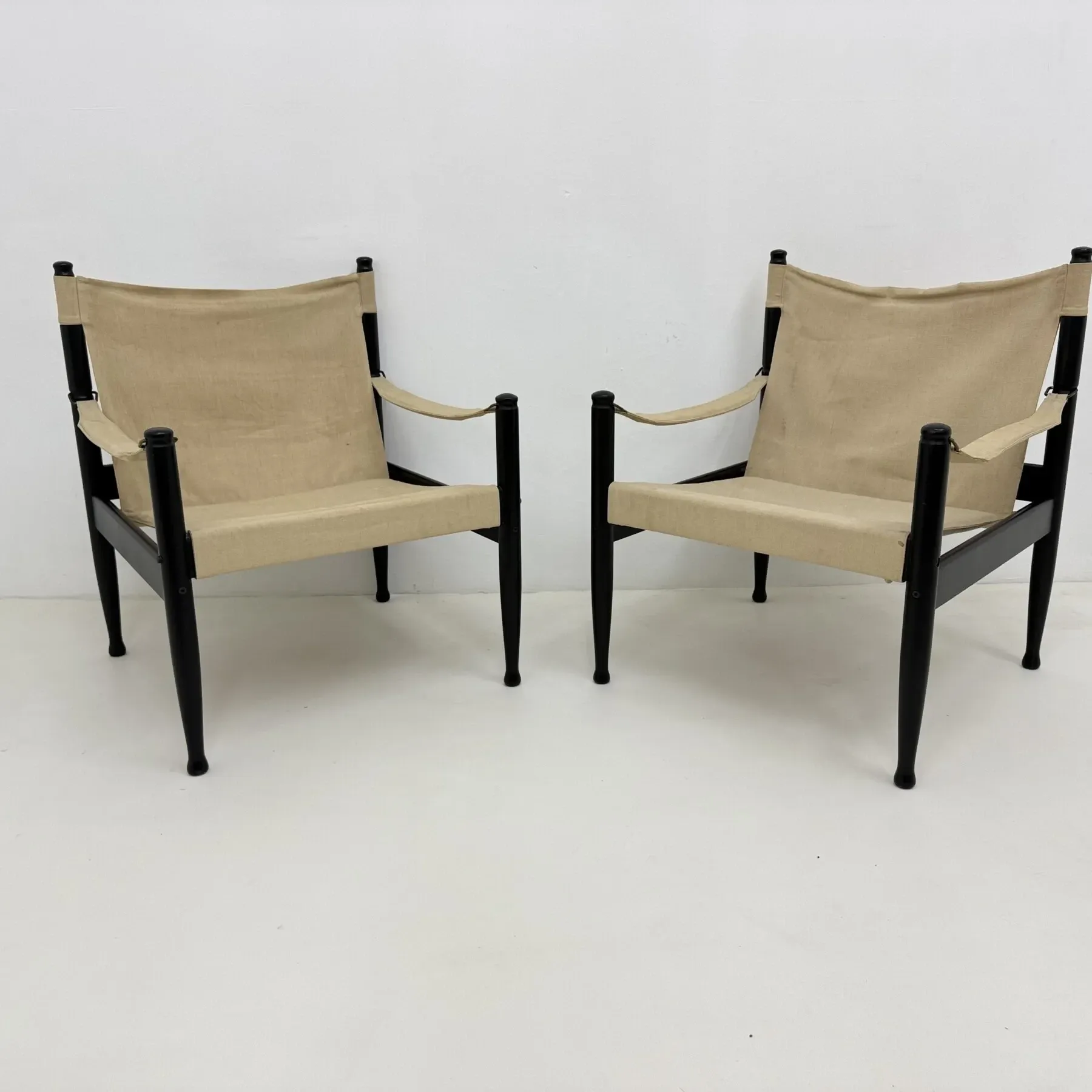 Set of mid-century Danish safari chairs by Erik Wørts for Niels Eilersen, 1960s