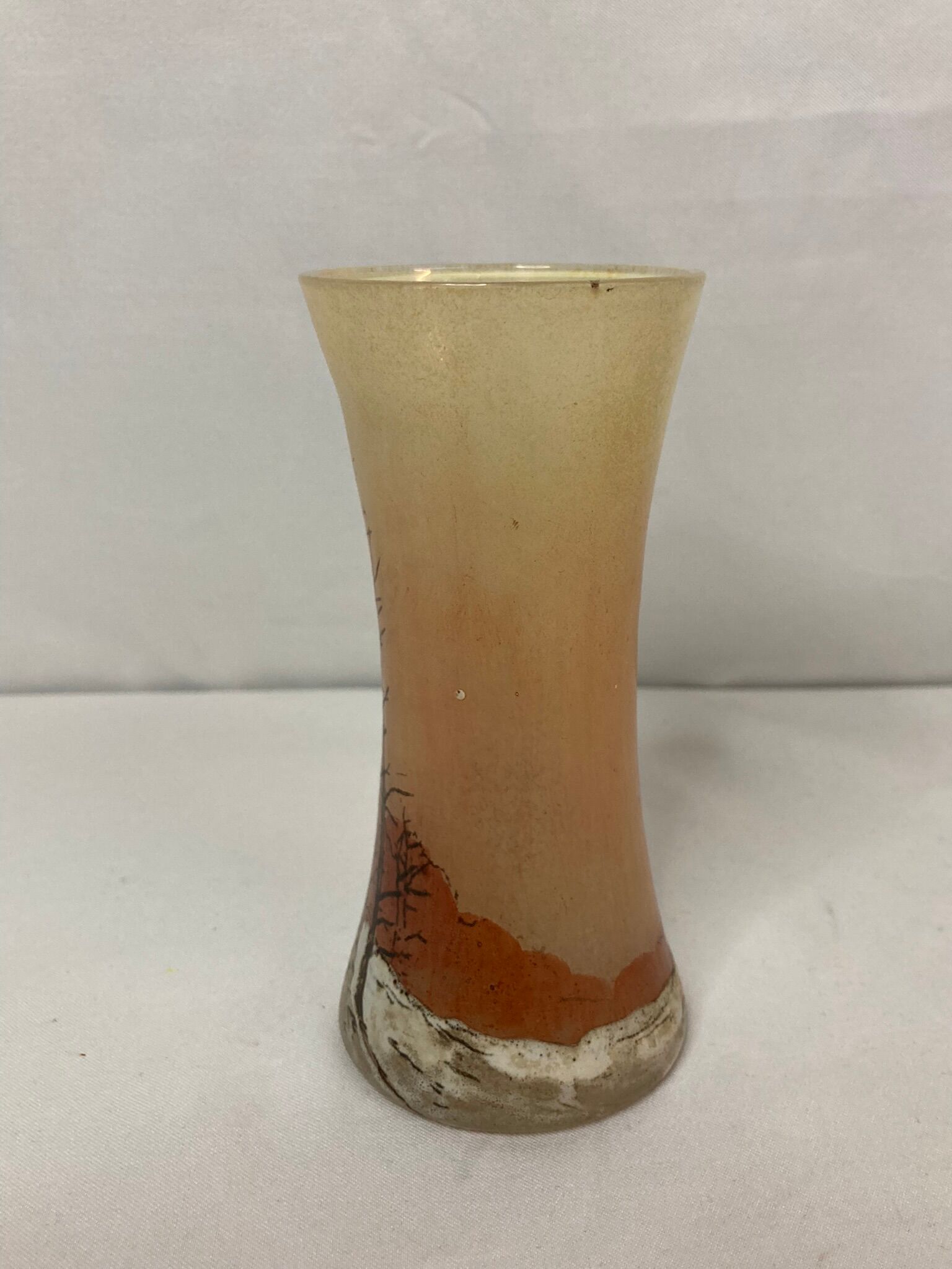 Vase verre émaillé paysage enneigé vers 1900 Legras