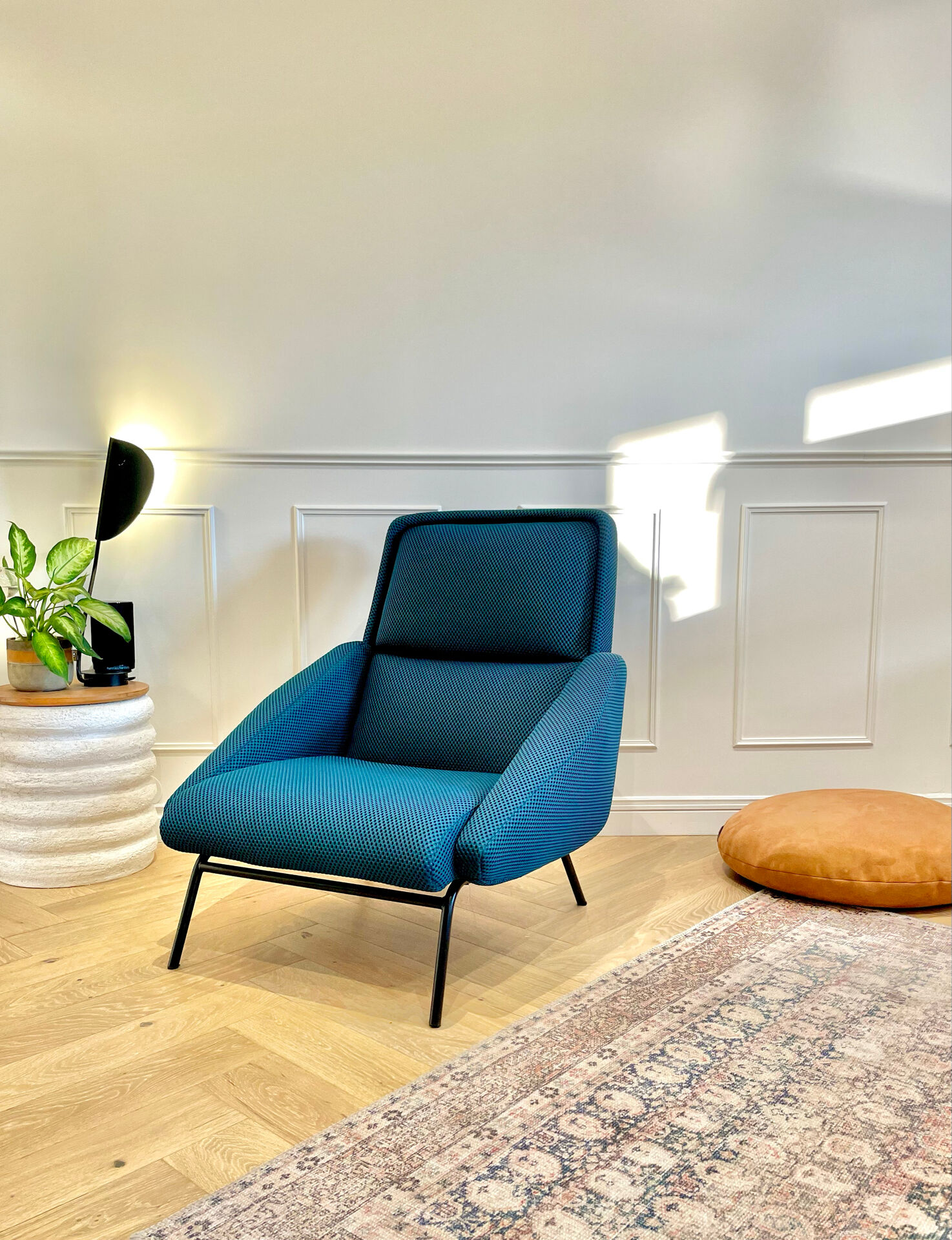 Fauteuil vintage Guermonprez, estampillé - maille 3D Bleu pétrole – De