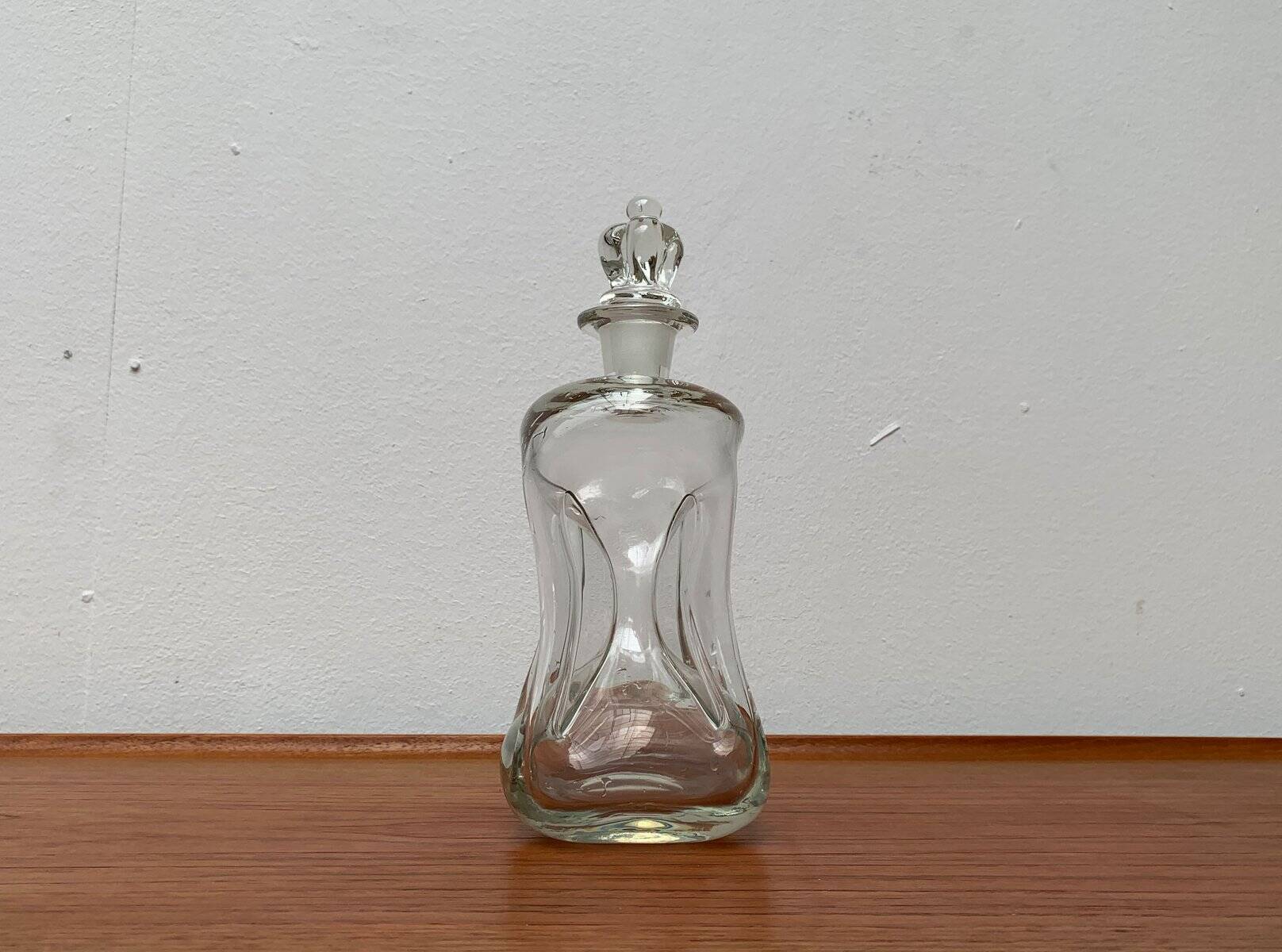 Danish Vintage Glass Kluk Kluk Bottle with Crown Glass Stopper from Holmegaard, 1970s