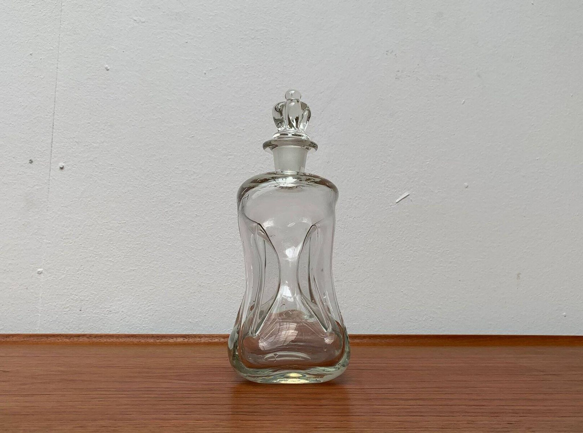 Danish Vintage Glass Kluk Kluk Bottle with Crown Glass Stopper from Holmegaard, 1970s