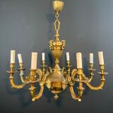 Important Louis XVI style chiseled bronze chandelier with 8 light arms by Lucien Gau