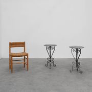 Pair of French Wrought Iron Consoles with Belgian Blue Stone Tops, 1950s