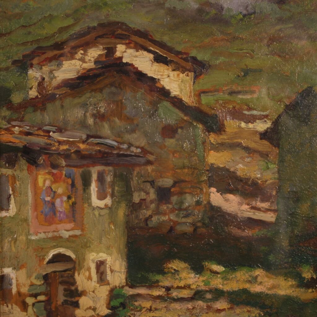 Italian signed countryside landscape painting from 20th century