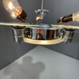 Lustre Art déco en métal chromé et verre dépoli, Tchécoslovaquie années 1930