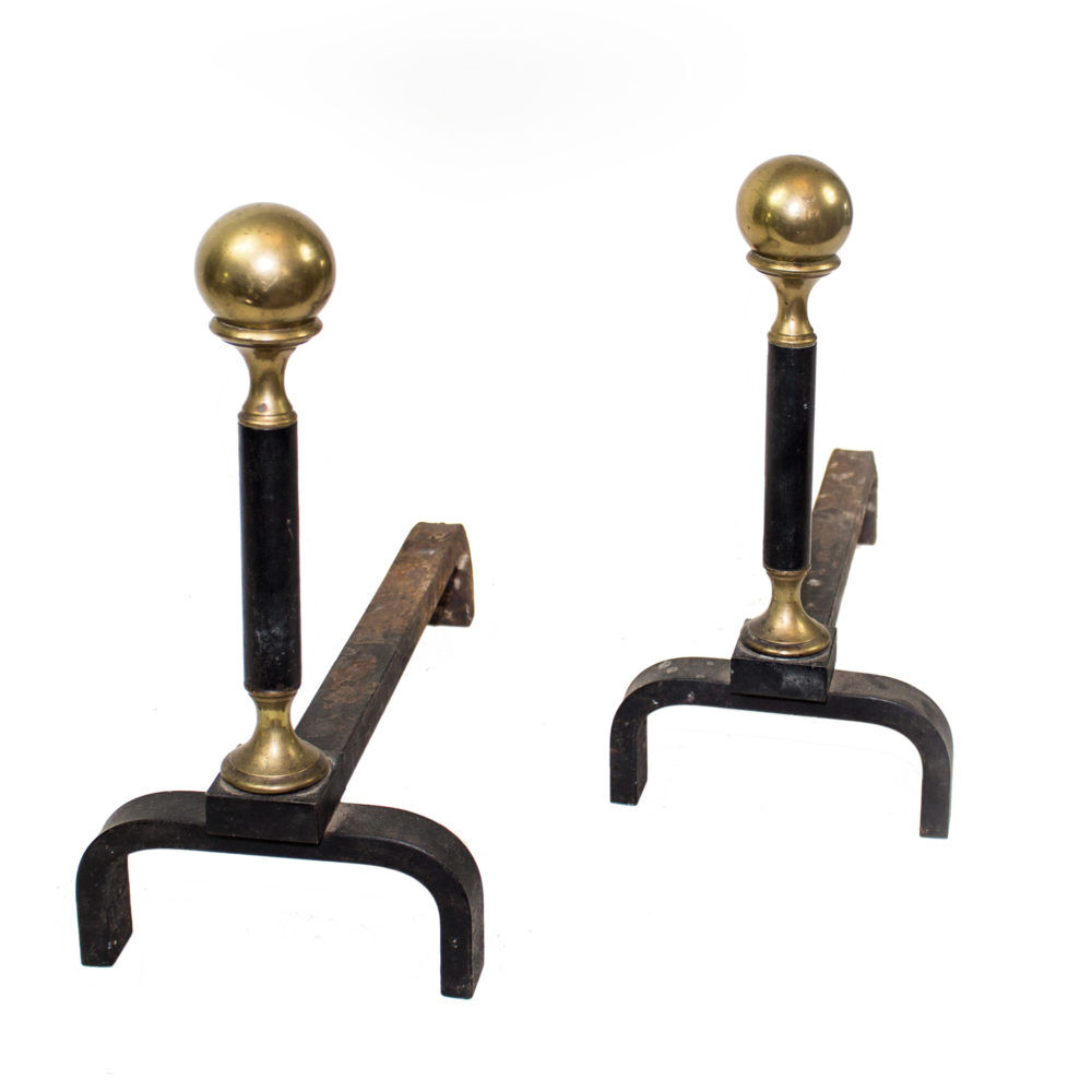Iron and brass andirons