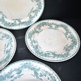 Onnaing Faïencerie set of 4 Coppelia plates with green floral decoration, iron earthenware