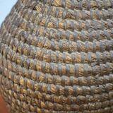Old basket, burgundy straw and bramble, woven basket, interior decoration